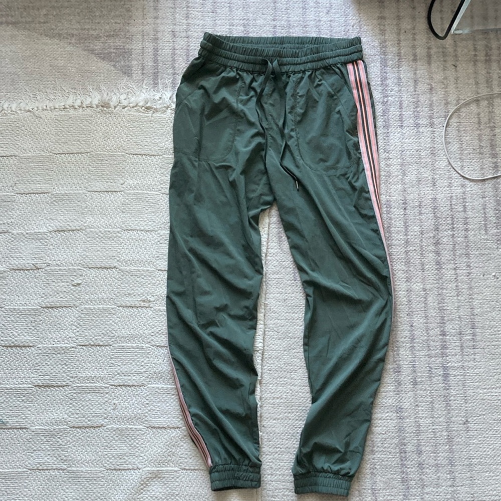 TNA Olive Green Track Pants with Pink Side Stripes
